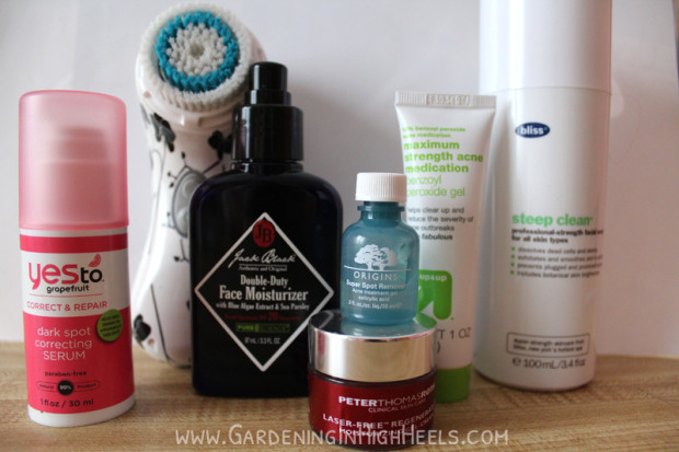 Very favorite skin care products..Clarisonic, Jack Black, Yes To, Origins, Peter Thomas Roth, Up and Up, and Bliss