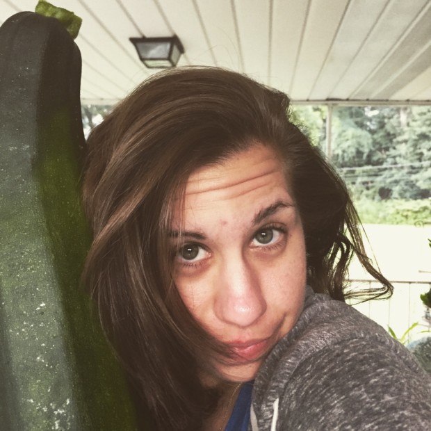 Zucchini from the garden is bigger than my head.